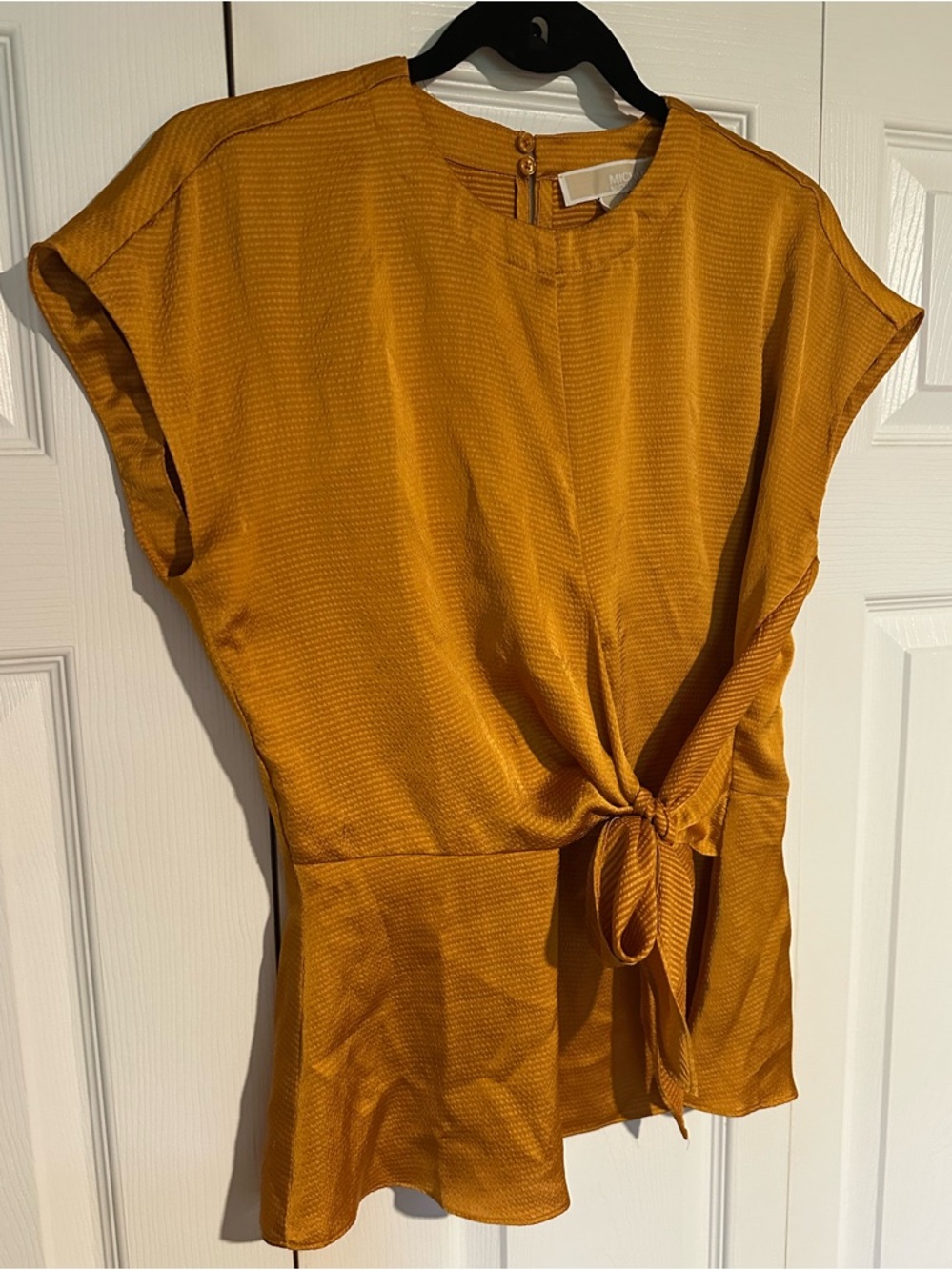 Women's Gold Tie-Front Cap Sleeve Top